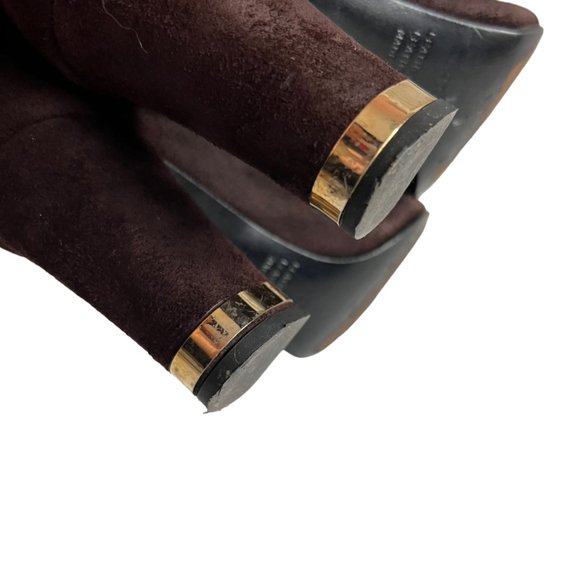 Bellofatto boots knee high brown suede zip up gold block heel size 6.5 - Picture 9 of 11